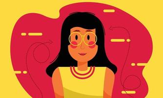 linda chica sonrojada con gafas retrato de personaje diseño plano para póster, pancarta o presentación vector