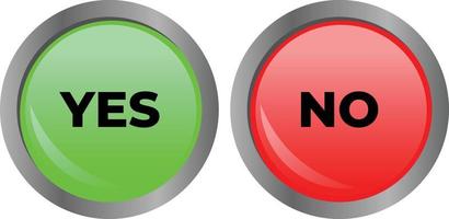 Circle shape yes and no button, green and red push button simple icon vector