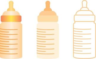 Pacifier or milk bottle for baby vector design set with 3d, flat, and thin line style