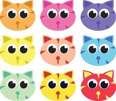 Cute cat face icon set vector