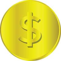 Golden dollar coin icon for design element, simple gold money icon vector