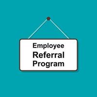 Employee referral program hanging sign vector human resource management concept for flyers, banners, presentations and posters.
