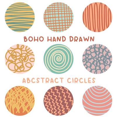 boho hand drawn abstract lines and strokes circles