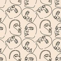 Female Faces One Line Hand Drawn Seamless Pattern vector