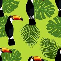 Tropical Toucan And Palm Leaves Seamless Pattern vector