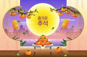 Happy Chuseok, Mid autumn festival, rabbits , Fantasy Background vector