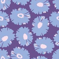 seamless doodle abstract flowers on violet pattern background , greeting card or fabric vector