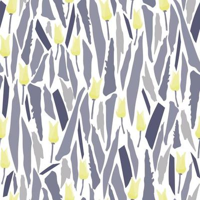 seamless plants pattern background with yellow tulips , greeting card or fabric