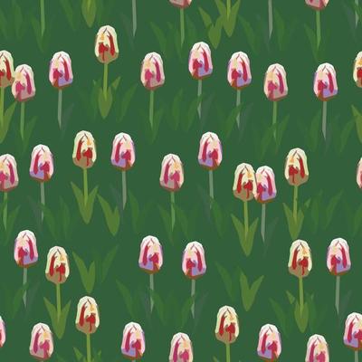 seamless plants pattern background with tulips flower fields , greeting card or fabric