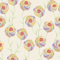 Fondo de patrón de flores de remolino colorido dibujado a mano sin costuras, tarjeta de felicitación o tela vector