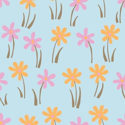 seamless cute pastel hand drawn flowers pattern  background , greeting card or fabric
