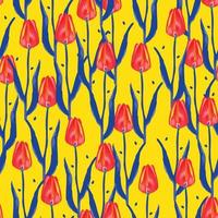 seamless mixed tulip flowers pattern on yellow background , greeting card or fabric vector