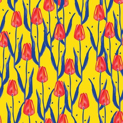 seamless mixed tulip flowers pattern on yellow background , greeting card or fabric