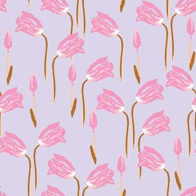 seamless plants pattern background with pastel tulip flowers , greeting card or fabric