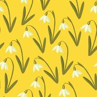 seamless doodle white flowers pattern on yellow background , greeting card or fabric vector