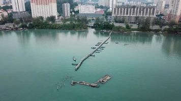 Aerial view the fisherman jetty, Jelutong, Penang, Malaysia. video