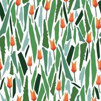 seamless plants pattern background with tulips in green fields , greeting card or fabric vector