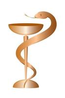 Bowl of Hygeia icon isolated on white background. Snake and a bowl pharmacy icon.  Symbol of pharmacy, medicine, pharmacy and hospital. Metallic Copper color vector illustration