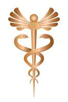 caduceo, personal del icono de hermes aislado sobre fondo blanco. símbolo de comercio y negociación. ilustración de vector de color cobre metálico