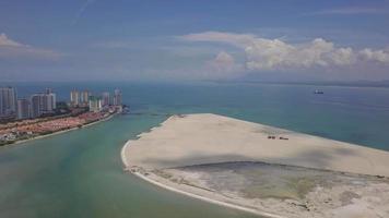 Aerial view reclamation land Gurney Wharf under blue sky at Penang, Malaysia. video