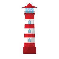 edificio del faro rojo aislado en la ilustración de vector de fondo blanco