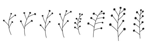 Hand drawn vector set of tree branch. Black leaf herbs silhouettes isolated on white background. Botanical illustration for print, Christmas, wedding card, invitation card, floral poster