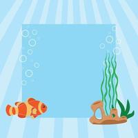 Underwater world of marine life. Cartoon vector flat style graphic template. Copy space with fish