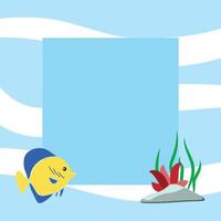 Cartoon square banner of underwater world with copy space. vector