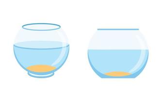 Fishbowl aquarium on white background. Empty fishbowl with water. Vector illustration. Set of two aquarium