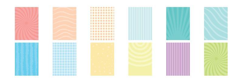 scrapbook background. Vector. Cute birthday prints. Set textures with polka dots, stripe, zigzag. Pastel illustration. Retro backgrounds. Trendy colored geometric background