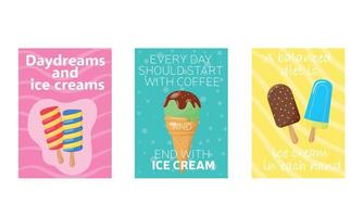 Ice cream set poster, vector illustration. Template element for frozen sweet dessert packaging label design, vintage engraving sketch. Modern background.