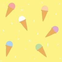 Seamless pattern with pink ice cream in waffle cone. Hand drawn vector illustration. Summer textile design