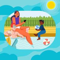 Parents and Adopted Boy Play in The Pool vector