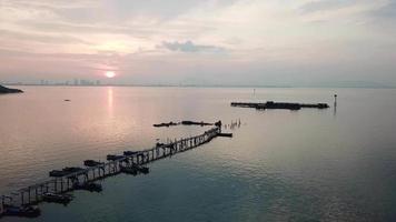 Aerial view fishing jetty at Jelutong, Penang, Malaysia. video