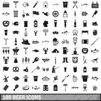 100 beer icons set, simple style vector