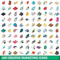100 iconos de marketing creativo, estilo isométrico vector
