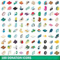 100 donation icons set, isometric 3d style vector