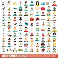 100 iconos familiares, estilo plano vector