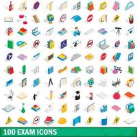 100 exam icons set, isometric 3d style vector