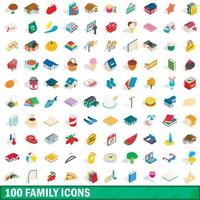 100 iconos familiares, estilo isométrico 3d vector