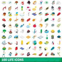 100 life icons set, isometric 3d style vector