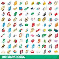 100 mark icons set, isometric 3d style vector