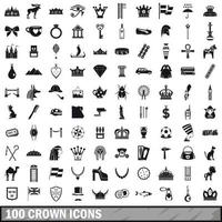 100 crown icons set, simple style vector