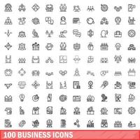 100 business icons set, outline style vector