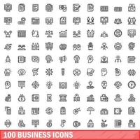 100 business icons set, outline style vector