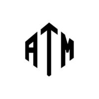 ATM letter logo design with polygon shape. ATM polygon and cube shape logo design. ATM hexagon vector logo template white and black colors. ATM monogram, business and real estate logo.