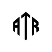 ATR letter logo design with polygon shape. ATR polygon and cube shape logo design. ATR hexagon vector logo template white and black colors. ATR monogram, business and real estate logo.