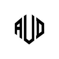 AUD letter logo design with polygon shape. AUD polygon and cube shape logo design. AUD hexagon vector logo template white and black colors. AUD monogram, business and real estate logo.