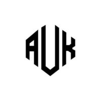 diseño de logotipo de letra auk con forma de polígono. auk polígono y diseño de logotipo en forma de cubo. auk hexágono vector logo plantilla colores blanco y negro. monograma auk, logotipo comercial y inmobiliario.