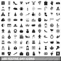 100 festive day icons set, simple style vector